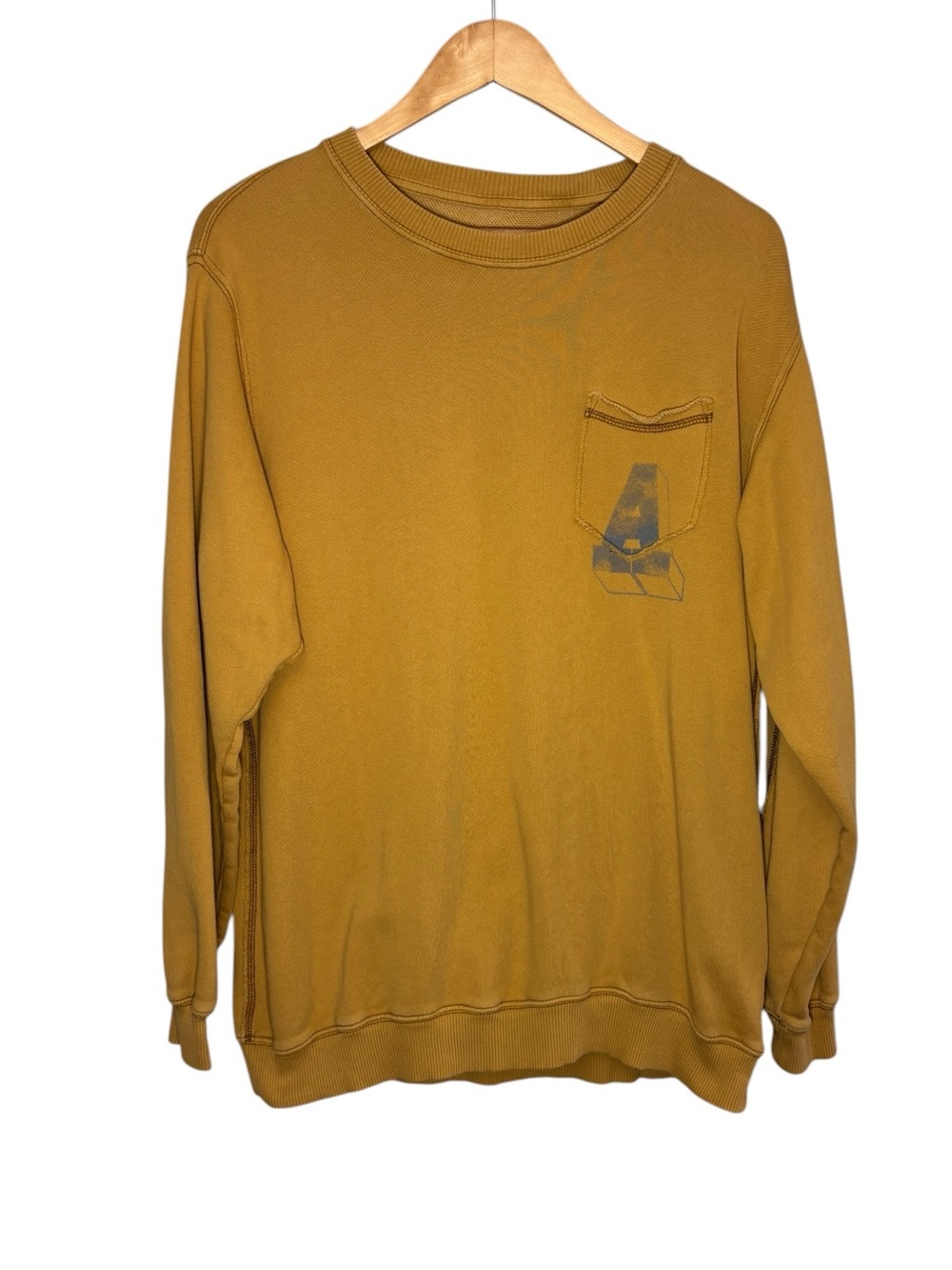 Aerie Size XS Yellow A Monogram Pocket Slouchy Oversized Crewneck Sweatshirt